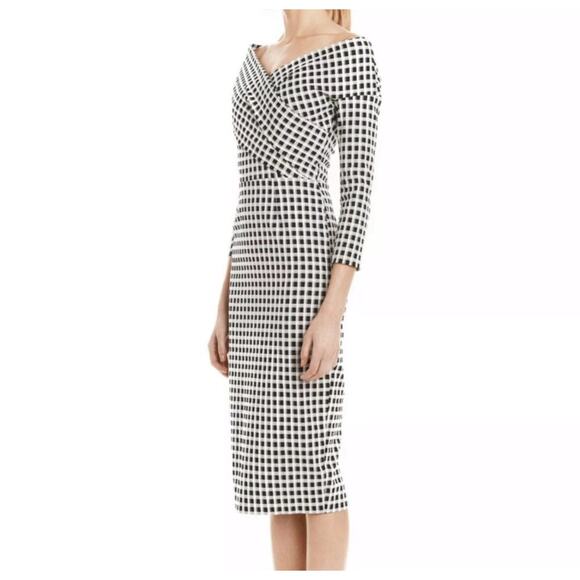 Lela Rose gingham black & white checkered off-the-shoulder midi dress size 10 - Picture 3 of 16